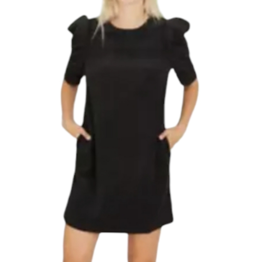 Who What Wear sz large Black Women's Corduroy Dress puff 3/4 ballon sleeves